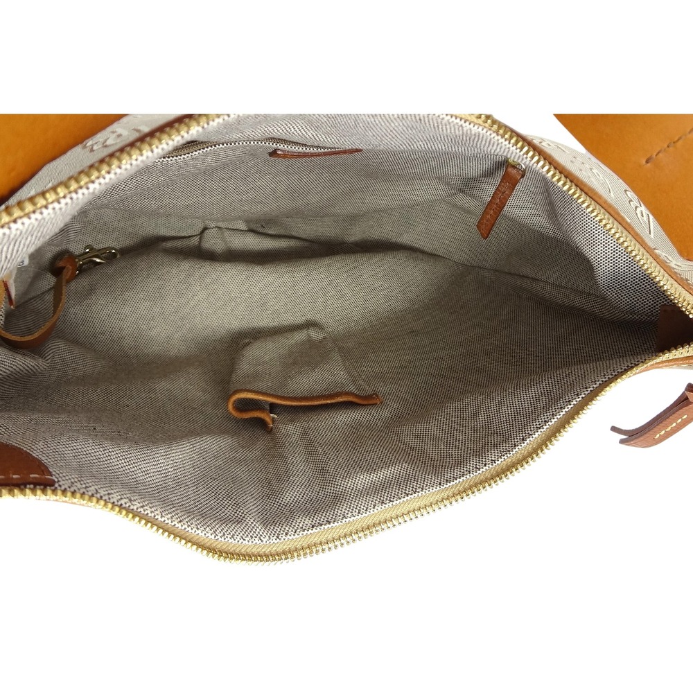 Dooney & Bourke Monogram Shoulder Bag‎ Tan Brown Leather Trim Hobo Bag - Picture 10 of 11